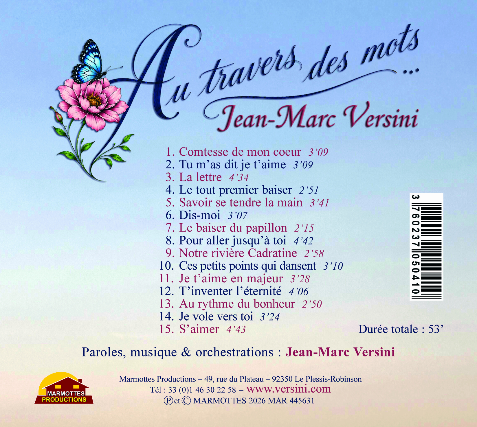 Au travers des mots (CD digipak) - Jean-Marc Versini – Image 2